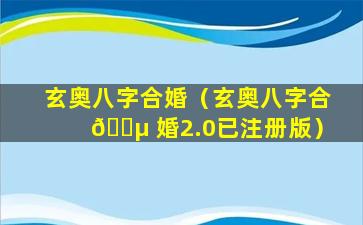 玄奥八字合婚（玄奥八字合 🐵 婚2.0已注册版）